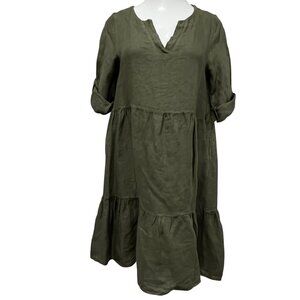 Francesca Bettini Pullover Linen Tiered Dress, Olive, S